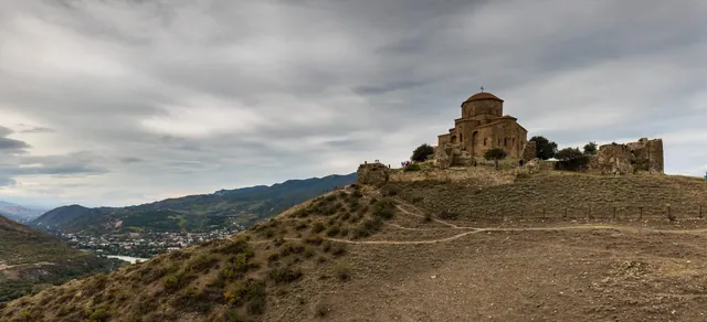 Jvari Monastery on the hill with Mtskheta and the valley below